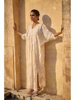 dash and dot - Ivory Paillette Kaftan Dress