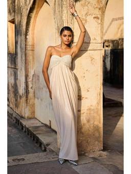 dash and dot - Ivory Beaded Draped Gown