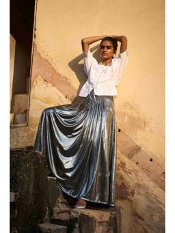 dash and dot - Silver Fit and Flare Silver Skirt