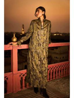 dash and dot - Green Crushed Foiled Shirt Dress