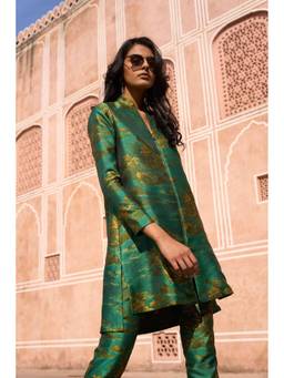 dash and dot - Women Green Brocade Top