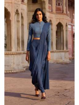 dash and dot - Indigo Denim Sari Drape Skirt