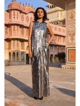 dash and dot - Silver Draped Cutwork Skirt