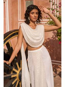 dash and dot - White Draped Sequin Top