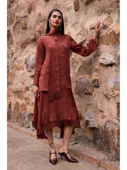 dash and dot - Brown Fringe Hem Patterned Skirt