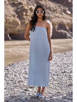 dash and dot - Blue Crushed Crinkled Midi Dress
