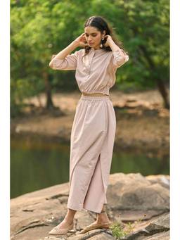 dash and dot - Cream Solid A-Line Midi Skirt