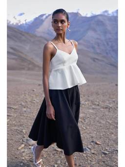 dash and dot - Black Flare Knee Length Skirt