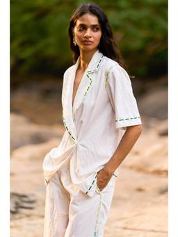 dash and dot - Ivory Embroidered Poplin Top