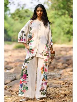 dash and dot - Off White Linen Printed Pants