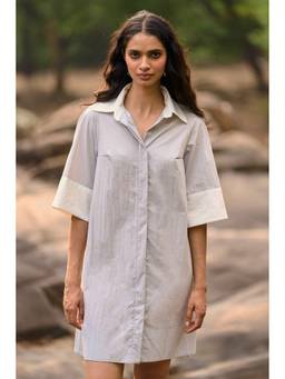 dash and dot - Grey Colour Blocked Mini Shirt Dress