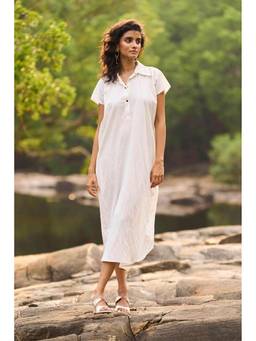 dash and dot - White Drop Sleeve Shirt Dress