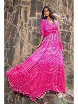 dash and dot - Pink Bandhani Flared Maxi Skirt