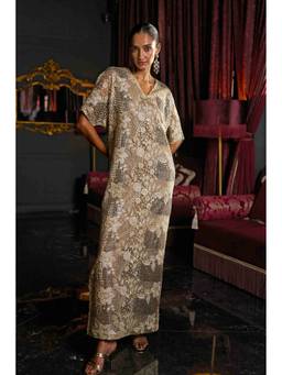 dash and dot - Beige Mirror And Bead Embroidered Kaftan