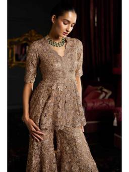 dash and dot - Caramel Embroidered Lace Peplum Top