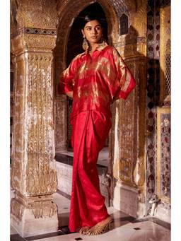 dash and dot - Red Asymmetric Drape Skirt