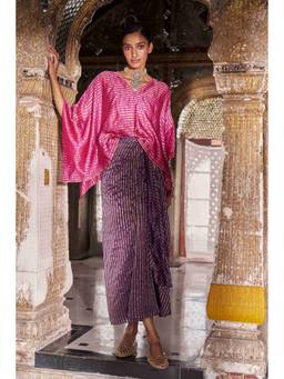 dash and dot - Purple Benares Tissue Stripe Drape Skirt