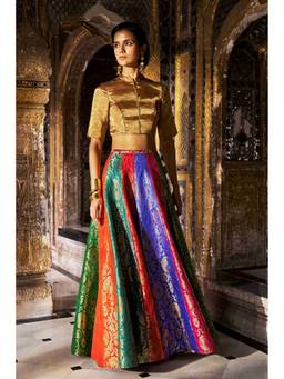 dash and dot - Multicolor Benares Brocade Multicolour Flared Skirt