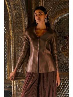 dash and dot - Chocolate Caramel Brocade Peplum Top