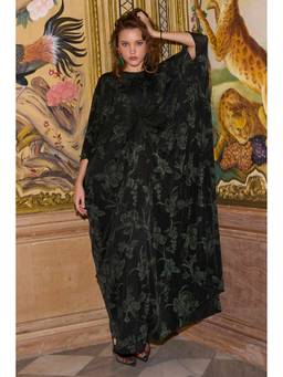 dash and dot - Black Draped Floral Kaftan