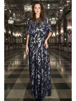 dash and dot - Navy Blue Draped And Pleated Kaftan
