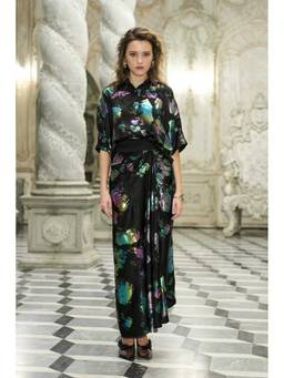 dash and dot - Black Abstract Printed Drape Skirt