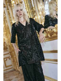 dash and dot - Black Black Sequin Embroidered Top