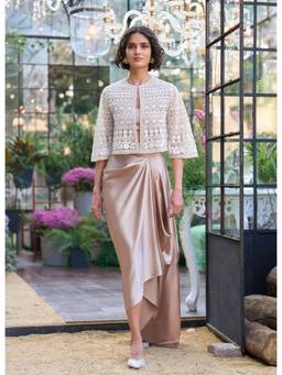 dash and dot - Ivory Draped Satin Skirt