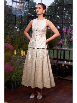 dash and dot - Ivory Cutwork A-Line Skirt