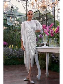 dash and dot - Silver Draped Pearl Kaftan