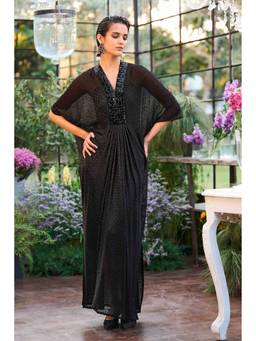 dash and dot - Black Embroidered Draped Kaftan