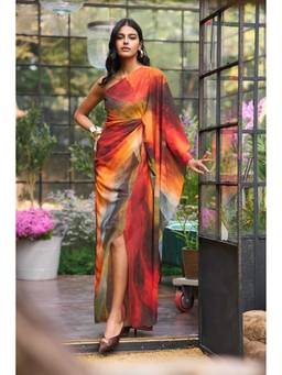 dash and dot - Multi-Color Abstract One Shoulder Dress