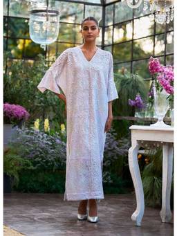 dash and dot - White Cutwork Lama Kaftan