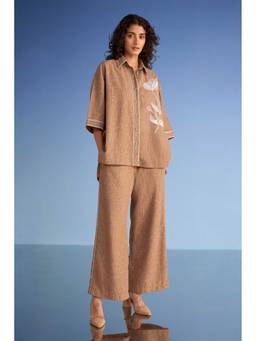 dash and dot - Beige Linen-Textured Wide-Leg Pants