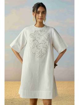 dash and dot - Ivory Cutwork Embroidered Denim Dress