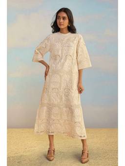 dash and dot - Ivory Cutwork Embroidered Scalloped Maxi Dress