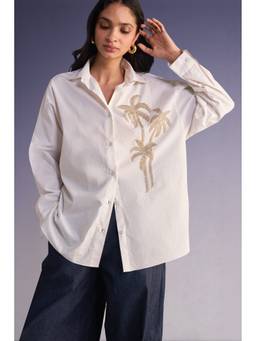 dash and dot - Ivory Bead Embroidered Shirt