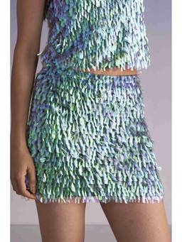 dash and dot - Aqua Iridescent Paillette Mini Skirt