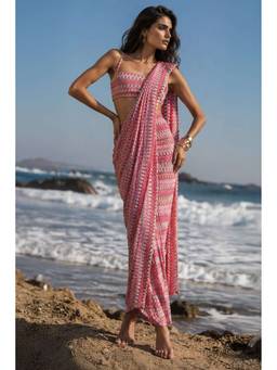 dash and dot - Multi-Color Crochet Knit Sari Drape Skirt