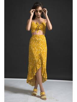 dash and dot - Women Mustard Knotted Top