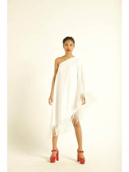 dash and dot - White One Shoulder Fringe Dress