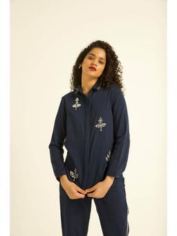 dash and dot - Women Blue Mirror Top