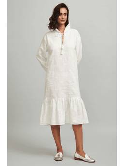 dash and dot - White Embroidered Linen Hood Midi Dress
