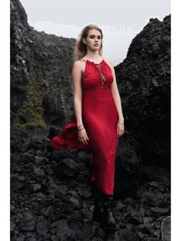 dash and dot - Red Crimson Tie Up Dress