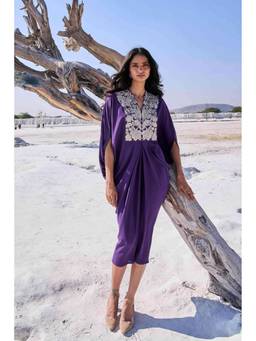 dash and dot - Purple Embroidered Bib Kaftan