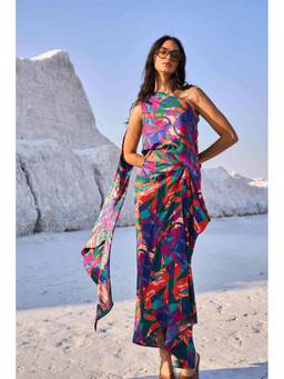 dash and dot - Multicolor Abstract Printed Drape Skirt