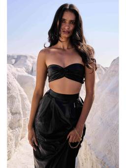 dash and dot - Black Draped Bandeau Top