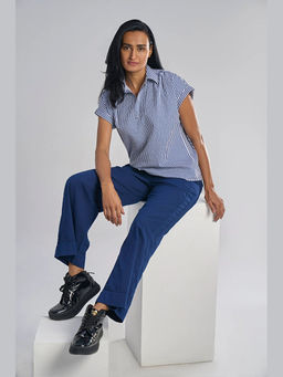 TERRA LUNA - Jolo Blue Khadi Plain Trouser