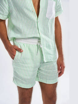 TERRA LUNA - Hvar Green Linen Pinstripe Shorts