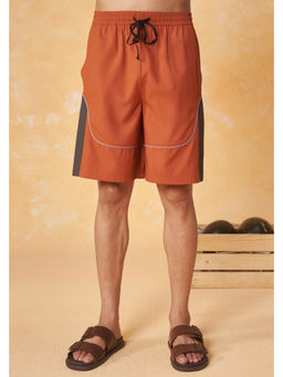 Muvazo - Horizon Track Orange Plain Shorts